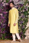 Julie by Julie Shah_Yellow Chanderi Embroidered Kurta  _Online_at_Aza_Fashions