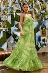 Shop_Nikita Vishakha_Green Georgette Plain Sweetheart Neck Ruched Bodice Gown _at_Aza_Fashions