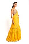 Prevasu_Yellow Georgette Printed And Embroidered Logo Lehenga Saree With Blouse  _Online_at_Aza_Fashions