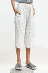 Urvashi Kaur_Off White Handloom Cotton Zeta Checkered Print Culottes_Online_at_Aza_Fashions