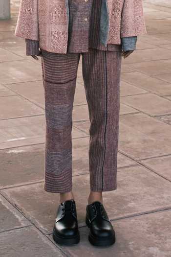 Urvashi Kaur_Brown Cotton Tor Striped Hand Spun Pant _Online_at_Aza_Fashions