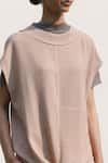 Urvashi Kaur_Grey Crinkled Cotton Plain High Neck Iota High-low Hem Tunic  _Online_at_Aza_Fashions