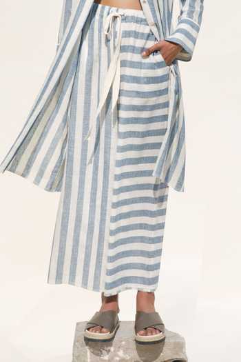 Urvashi Kaur_White Cotton Lateral Stripped Hand Spun Pant _Online_at_Aza_Fashions