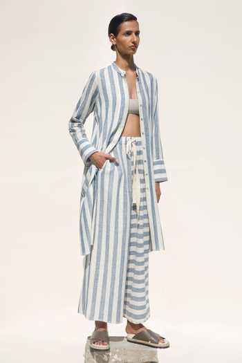 Buy_Urvashi Kaur_White Cotton Lateral Stripped Hand Spun Pant _Online_at_Aza_Fashions