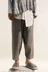 Urvashi Kaur_Grey Handwoven Organic Cotton Hand Crome Pant  _Online_at_Aza_Fashions