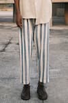 Urvashi Kaur_Off White Handloom Cotton Confulence Stripe Pattern Pant_Online_at_Aza_Fashions