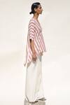 Urvashi Kaur_Red Hand Spun Cotton Palmera Stripe Pattern Top_Online_at_Aza_Fashions