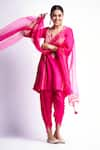 Buy_Devnaagri_Fuchsia Cotton Silk Satin And Organza Embroidered Dori Blunt Kurta Dhoti Pant Set _at_Aza_Fashions