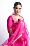 Devnaagri_Fuchsia Cotton Silk Satin And Organza Embroidered Dori Blunt Kurta Dhoti Pant Set _at_Aza_Fashions