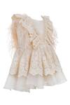 Jasmine And Alaia_Peach Organza Lace Dress For Girls_Online_at_Aza_Fashions