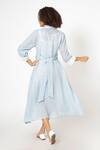 Shop_House Of Thl_Blue Pure Linen Aari Work Shirt Collar Camille Midi Dress_at_Aza_Fashions