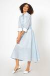 House Of Thl_Blue Pure Linen Aari Work Shirt Collar Camille Midi Dress_Online_at_Aza_Fashions