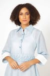 Buy_House Of Thl_Blue Pure Linen Aari Work Shirt Collar Camille Midi Dress_Online_at_Aza_Fashions