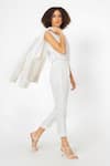 House of THL_White Pure Linen Embellishment Geometric Jacket Open And Pant Set _Online_at_Aza_Fashions