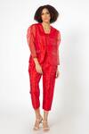 Buy_House of THL_Red Polyester Mabel Puffed Sleeve Jacket And Pant Set_at_Aza_Fashions