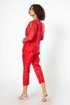 Shop_House of THL_Red Polyester Embellishment Aari Mabel Puffed Sleeve Jacket And Pant Set _at_Aza_Fashions