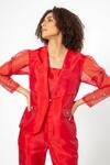 Buy_House of THL_Red Polyester Mabel Puffed Sleeve Jacket And Pant Set_Online_at_Aza_Fashions