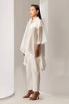 Buy_Twinkle Hanspal_White Cotton Poplin Solid Collared Neck Drop Shoulder Tent Tunic And Pant Set _at_Aza_Fashions