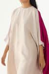 Buy_Twinkle Hanspal_Beige Dupion Silk Plain Colour Block High Neck Kaftan And Pant Set  _Online_at_Aza_Fashions
