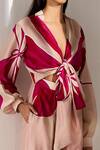 Buy_Twinkle Hanspal_Pink Chanderi Printed Tie Up Jumpsuit_Online_at_Aza_Fashions