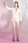 Buy_Twinkle Hanspal_White Mashru Silk Hand Embroidered Floral Lapel Blazer And Pant Set  _at_Aza_Fashions