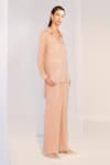 Twinkle Hanspal_Beige Georgette Sequins Collared Neck Work Shirt And Pant Set _Online_at_Aza_Fashions