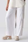 Buy_THREE_White Tencel Embroidered Fringes Detailed Cargo Pant _Online_at_Aza_Fashions