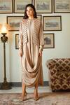 Twinkle Hanspal_Beige Satin Silk Dress Round Neck Draped With Embroidered Jacket _Online_at_Aza_Fashions