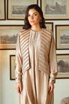 Buy_Twinkle Hanspal_Beige Satin Silk Dress Round Neck Draped With Embroidered Jacket _Online_at_Aza_Fashions