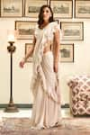 Buy_Twinkle Hanspal_White Georgette Scoop Neck Pre-draped Ruffle Saree _at_Aza_Fashions