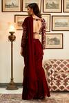 Shop_Twinkle Hanspal_Maroon Georgette Pre-draped Ruffle Pant Saree_at_Aza_Fashions