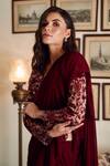 Twinkle Hanspal_Maroon Georgette Pre-draped Ruffle Pant Saree_Online_at_Aza_Fashions