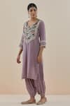 Buy_Makaan.51_Purple Velvet Pearl U Neck Silk Bodice Kurta Set  _Online_at_Aza_Fashions