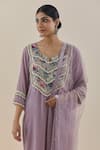 Makaan.51_Purple Velvet Pearl U Neck Silk Bodice Kurta Set  _at_Aza_Fashions