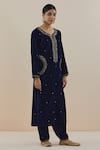 Buy_Makaan.51_Blue Silk Velvet Embroidered Sequin Floral Kurta With Salwar Set  _Online_at_Aza_Fashions