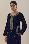 Shop_Makaan.51_Blue Silk Velvet Embroidered Sequin Floral Kurta With Salwar Set  _Online_at_Aza_Fashions