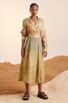 Cord_Beige Linen Notched Collar 60s Impression Dress _at_Aza_Fashions