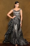 Buy_Amit GT_Black Tulle Embroidery V Neck Draped Gown  _at_Aza_Fashions