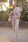 Buy_Shruti Sancheti_Multi Color Linen Notched Lapel Striped Jacket And Pant Set_at_Aza_Fashions