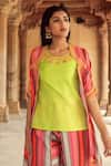 Shop_Swati Vijaivargie_Green Viscose Modal Striped Cape And Dhoti Pant Set_Online_at_Aza_Fashions