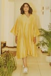 Buy_TIL_Yellow Silk Chanderi Plain V Neck Limonchello Choga _at_Aza_Fashions