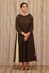 Buy_Til_Brown Cotton Silk Satin Round Colorblock A-line Dress_Online_at_Aza_Fashions