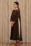 Til_Brown Cotton Silk Satin Round Colorblock A-line Dress_Online_at_Aza_Fashions