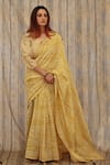 Shop_TIL_Yellow Silk Chanderi Printed Reef Pattern V Neck Saree With Blouse _at_Aza_Fashions