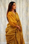 Shop_TIL_Yellow Silk Chanderi Printed Reef Pattern V Neck Saree With Blouse _at_Aza_Fashions