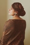 Shop_TIL_Brown Cotton Silk Satin Printed Freckle Pattern V Neck Saree With Blouse _at_Aza_Fashions