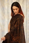 Shop_TIL_Brown Cotton Silk Satin Printed Freckle Pattern V Neck Saree With Blouse _Online_at_Aza_Fashions