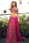 Gopi Vaid_Pink Tussar Printed Lehenga Set With Cape_Online_at_Aza_Fashions