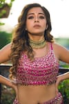 Shop_Gopi Vaid_Pink Tussar Printed Lehenga Set With Cape_Online_at_Aza_Fashions