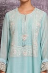 Label Niti Bothra_Blue Chanderi Silk Embroidered Resham Work Round Floral Kurta And Palazzo Set _at_Aza_Fashions